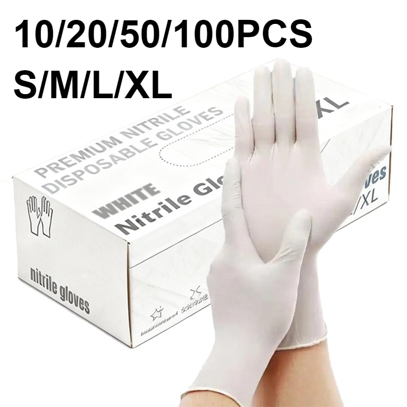 Latex Disposable Glove - 10/20/50/100PCS White Nitrile Gloves Disposable Kitchen