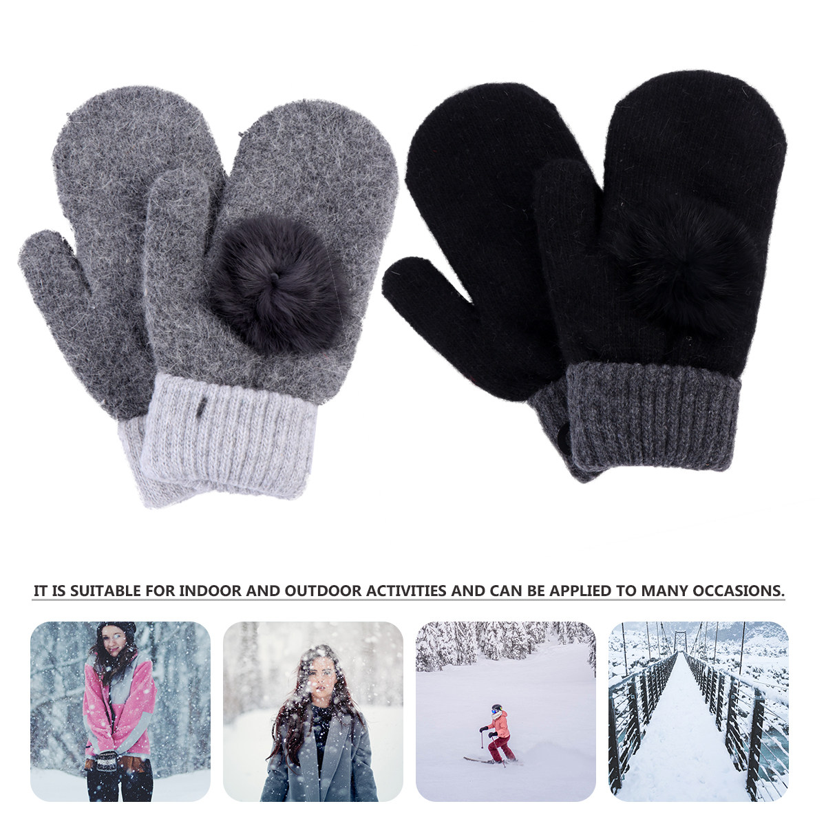 Wool Glove Lined - 2Pairs Warm Wool Mittens Fleece Lined